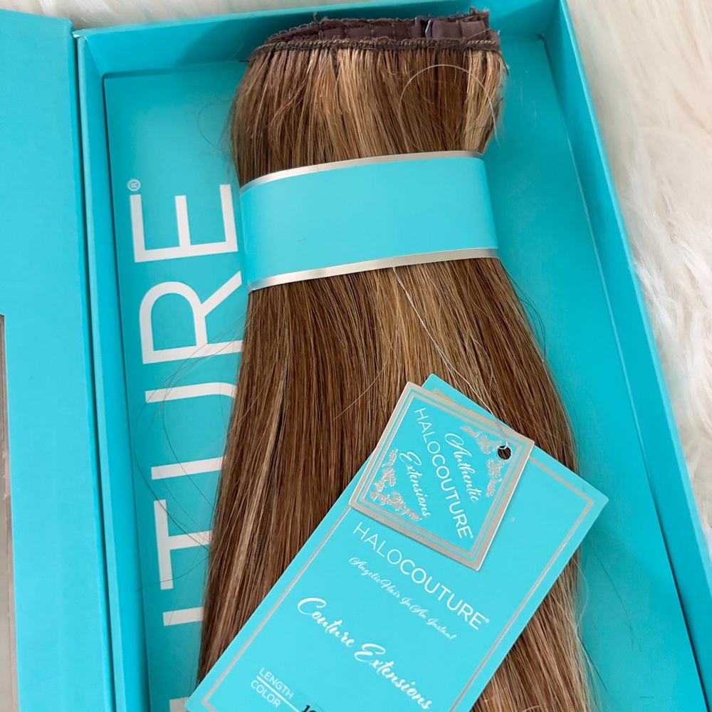 HaloCouture Hair Extension 16 in 4-27 Medium Brown w Highlights - Picture 3 of 14